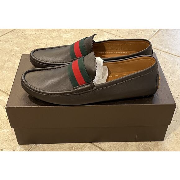 $1200 Gucci Men’s Brown Leather Slip On Loafers Driving Shoes US 10 NEW IN BOX!! - Picture 3 of 13